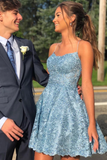 LTP1114,Lace Homecoming Dress, Blue HOCO Dress, Short Prom Dress ,Back To School Party Dress,Lace Evening Dress,A-Line Formal HZ0307