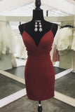 LTP1071,Simple homecoming dresses spaghetti straps v-neck short HZ0307