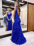 Bodycon Royal Blue Split Long Evening Prom HZ0307